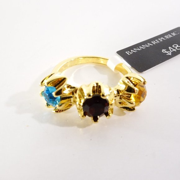 Banana Republic Roots of BR round Three Stone Crystal Ring 5 6 7 8 NWT 48 - Picture 2 of 9